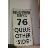 Vintage metal enamel sign for the Bristol Omnibus Services 76 Queue Other Side