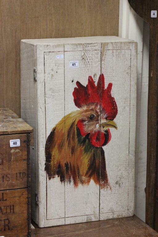 Painted Box / Shelved Cupboard with hand painted Cockerel design to door