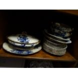 Quantity of Victorian Blue and White Dinnerware including Tureens and Plates