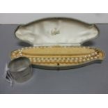 Boxed lotus simulated pearl necklace plus a hallmarked silver napkin ring