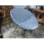 1960's Blue and White Wicker Effect Tub Chair