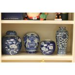 Two Chinese Ceramic Blue & white Vases & Two Ginger Jars (one with lid)