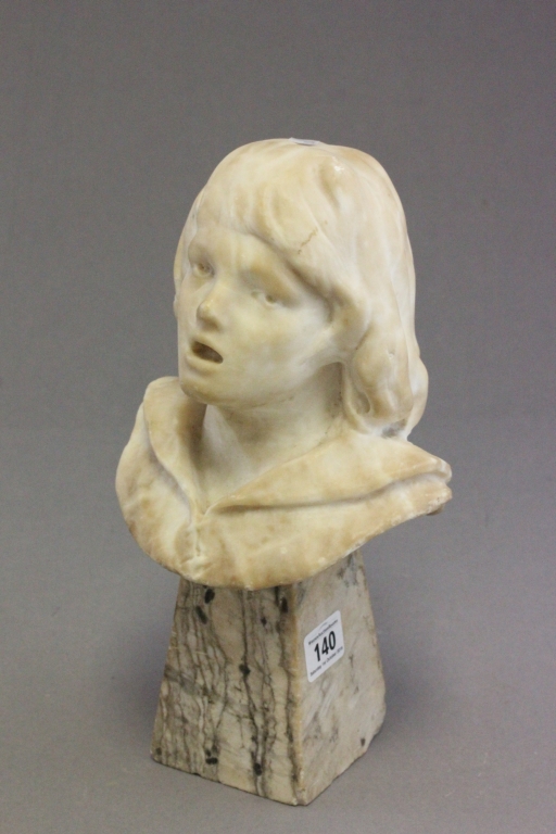 Continental marble bust of a child singing on granite base