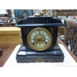 Victorian Slate Mantle Clock with Gilt Effect Lion Mask Handles