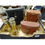 Three Cased Sets of vintage binoculars and a Brass Set of Binoculars