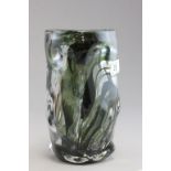 Whitefriars knobbly vase in streaky meadow green with original label to base, manufactured in