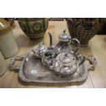 A silver plated tea and coffee service and tray