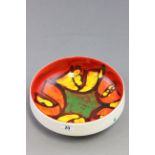 Poole Pottery Delphis Red Ground Shallow Bowl, shape 89