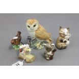 A Beswick owl, cat and mouse, koala bear, wren and one other figure