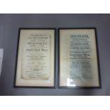 Two framed & glazed theatre posters circa 1820's plus a another unframed