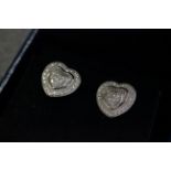 Pair of silver and CZ heart shaped earrings