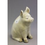 Large Kitchen Glazed Pottery Seated Pig