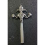 Silver and mother of pearl handled babies rattle