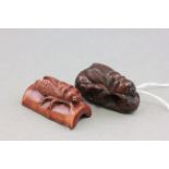 Two wooden netsuke's both featuring cicada's