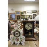 Mahogany cased mantel clock plus a ceramic clock