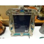 Large silver plated and enamel set Art Nouveau style easel back picture frame