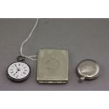 Silver Pocket Watch plus a Sovereign Holder and a James Walker Match Holder