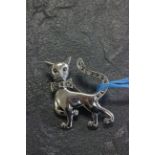 Silver and marcasite cat brooch