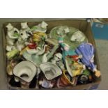 Box of mixed ceramics to include character jugs, musician frogs, Nao ducks and figurines