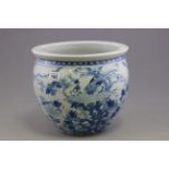 Chinese Blue and White Jardiniere decorated with birds and flowers, four character marks to base