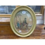 Oval watercolour 19th C gent on horseback at a well