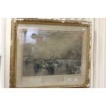 19th century Gilt Framed Black and White Engraving of J M W Turners ' Venice ' engraved by J T