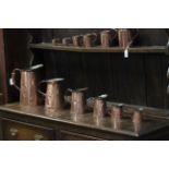 Set of Six Vintage Copper Graduating Jugs