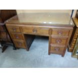 Chinese Hardwood Twin Pedestal Desk with Glass Cover to top