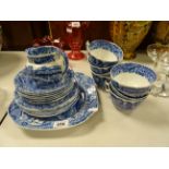 A collection of Spode blue and white tea cups and saucers etc