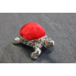 Silver tortoise pin cushion