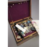 A rosewood box and along with various costume jewellery