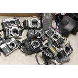 Collection of cameras to include Pentax, Practica and Zenit etcq