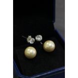 Pair of silver CZ and freshwater pearl earrings