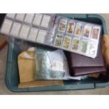 Large green containing large quantity of cigarette cards sets and part sets plus 3 cigarette card