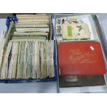 Plastic tray with a quantity of cigarette & tea card albums and case with cigarette albums and loose