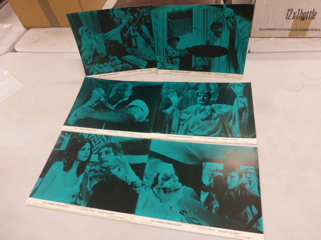 Set of eight lobby cards for the film Dr Phibes Rises Again, starring Vincent Price