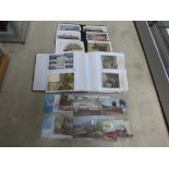 Four postcard albums plus sheets to include humorous, topographical, ttransport