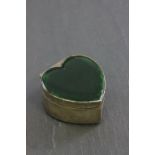 Silver Heart Shaped Trinket Box with green glass panels, London 1894