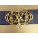 Silver hallmarked Nurse's Belt Buckle on Belt, naturalistic design of doves and olive branches,