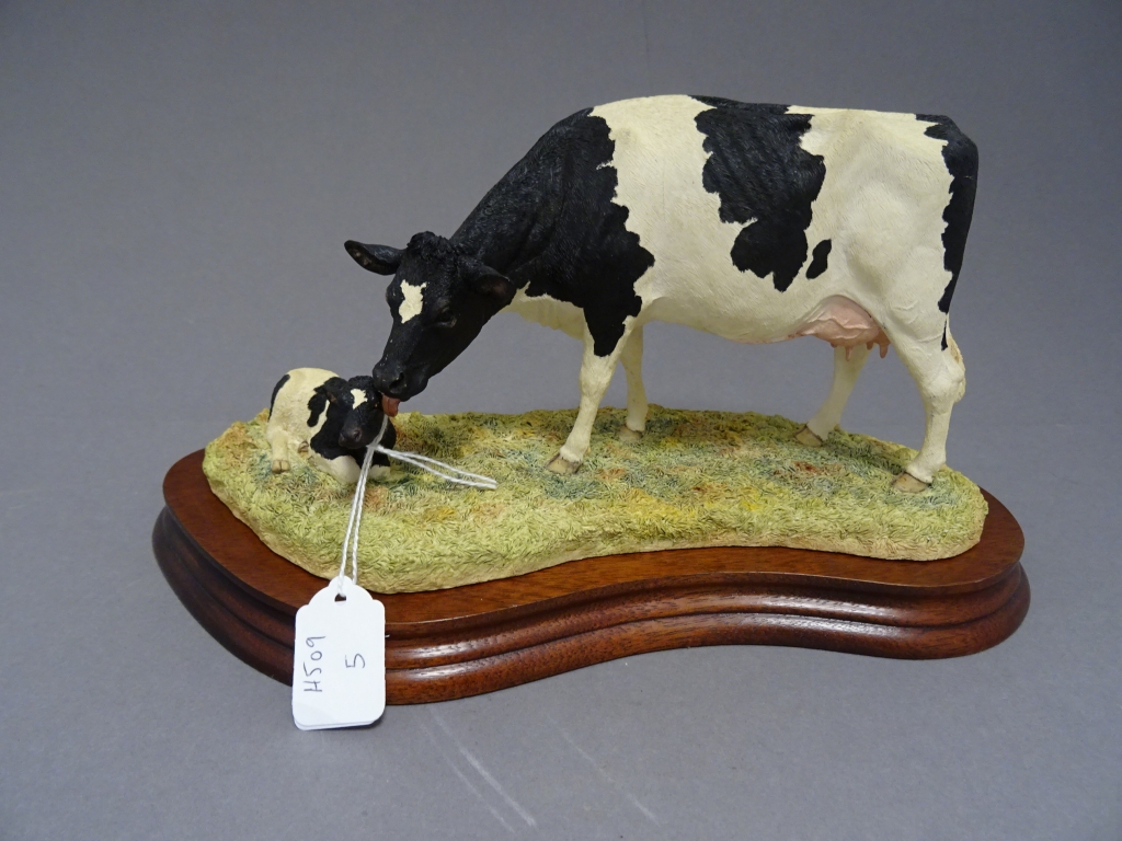 Boxed Border Fine Arts - Holstein Friesian Cow & Calf model No. B0309 by K Armstrong on wood base