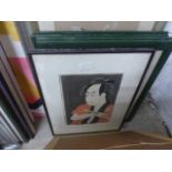 Eight framed and glazed contemporary Oriental prints, mainly signed