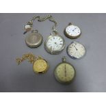 Two continental silver pocket watches, along four other pocket watches