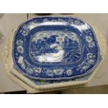 Three 19th century blue and white platters