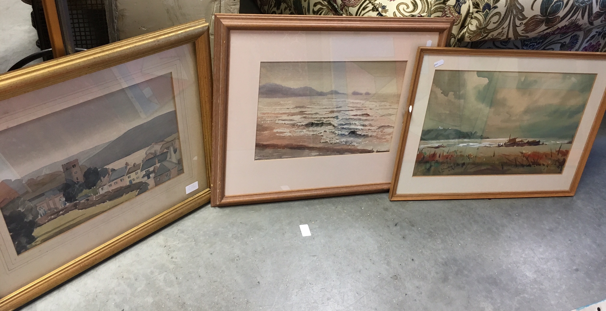 A watercolour of a Seascape, Paignton, along with two other watercolours