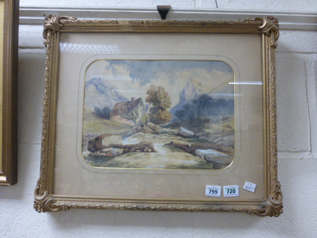 Watercolour of a Scottish mill, signed and dates W H Munro 1864