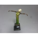 A fine Art Deco style bronze figure of a lady on stepped marble base