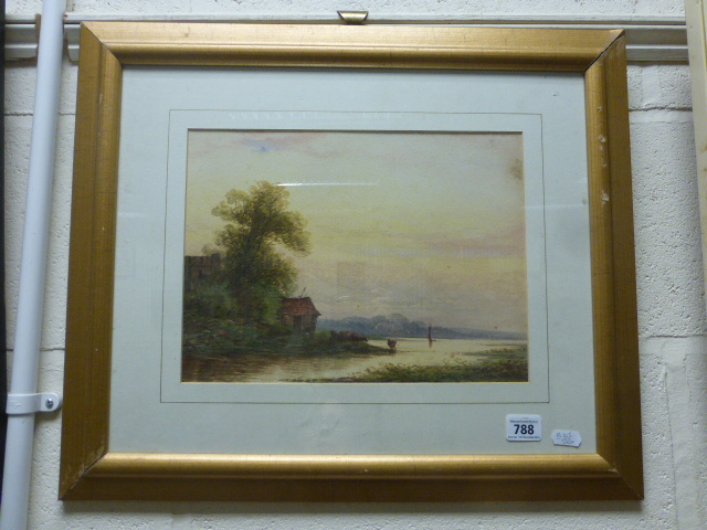 19C English watercolour A View of River Wye with Cattle on Shore