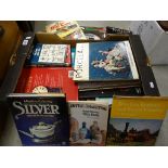 Collection of books with misc subjects including bottle collecting, silver, steam engines etc