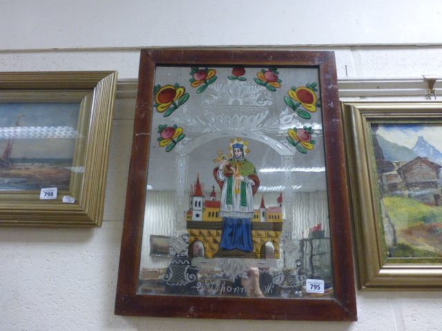 Bavarian painting on etched glass a portrait of Saint Johannes from Raimunds Reuth studio Bavaria