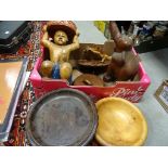 Oak pedestal fruit bowl and various other wooden ware